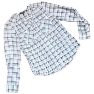 EXPRESS Black White Plaid Satin Long Sleeve Blouse